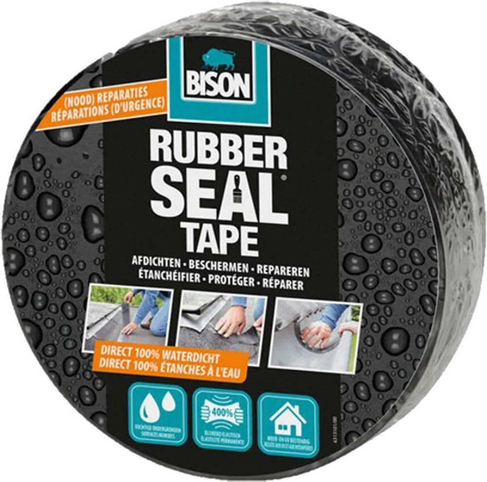 Bison rubber seal tape rol 5 meter x 7,5 cm - direct repareren, sterke reparatietape, direct 100% waterdicht, blijvend elastisch, binnen en buiten, repareren, afdichten, verbinden, beschermen