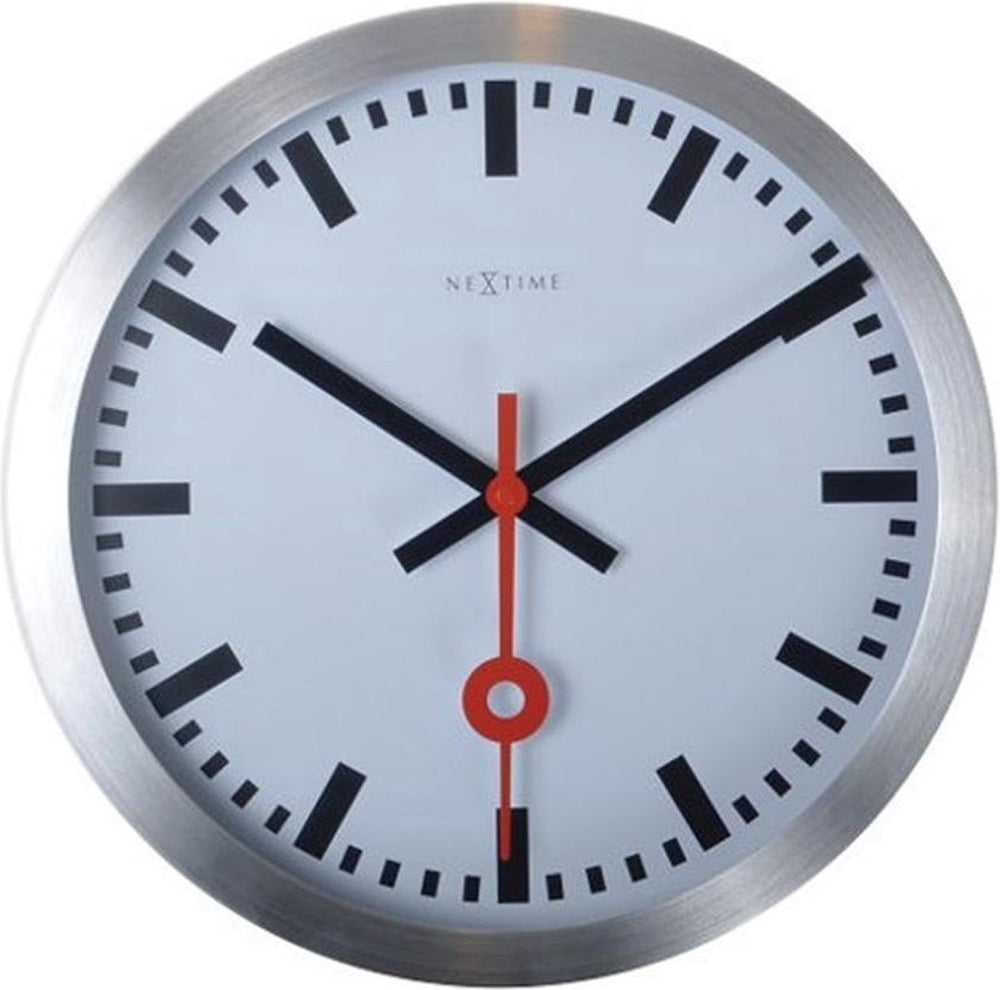 NeXtime NeXtime NE-3999ST Wandklok Dia. 35 Cm, ​​Geborsteld Aluminium, #039;Station #039;