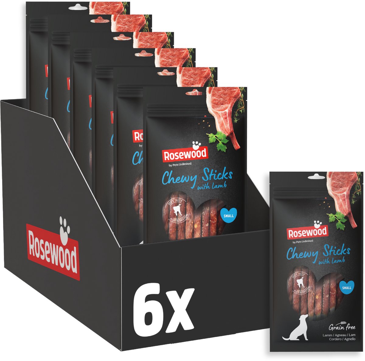 Rosewood chewy sticks lam small - hondensnack - kauwstaven met lam en runderhuid - graanvrij - 6 x 72 g