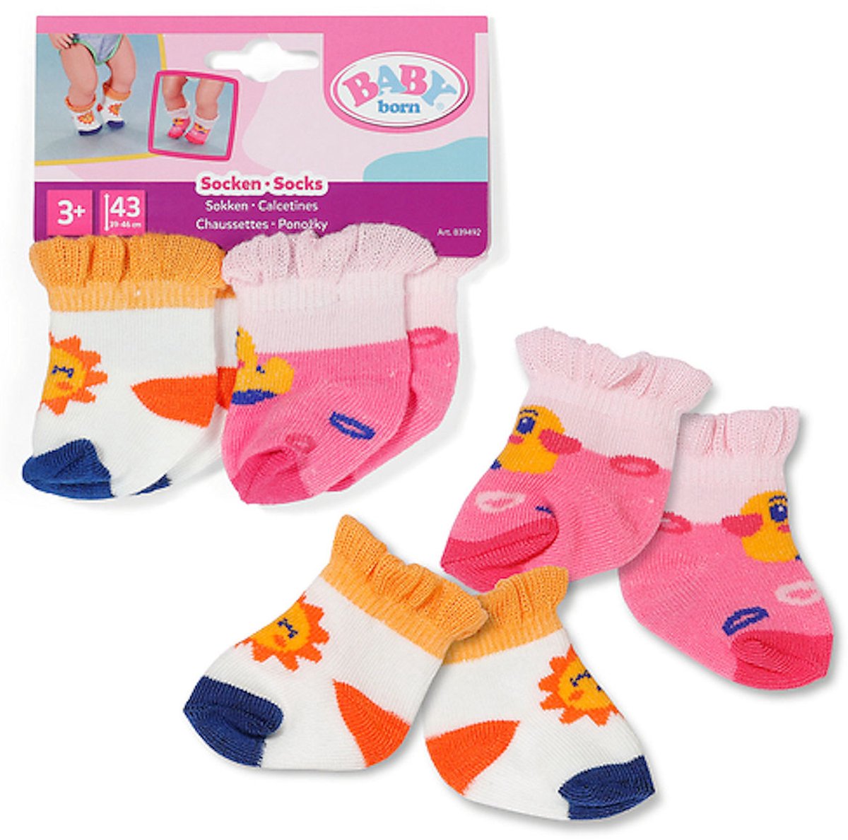 Baby born sokken set poppenkleding 2 paar 43cm multicolor.