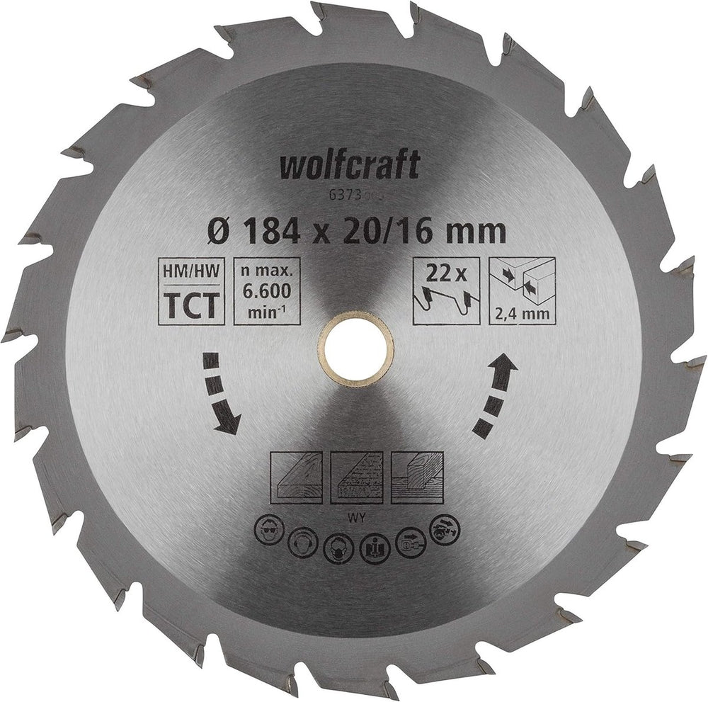 Wolfcraft - cirkelzaagblad 184x16mm - 22 tanden - zaagblad voor cirkelzaag - serie groen - 6373000