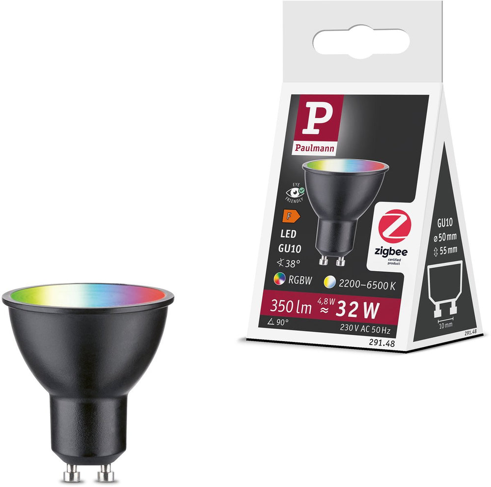 Paulmann standaard 230 v smart home zigbee 3.0 led-reflector gu10 350lm 4,8w rgbw+ dimbaar zwart mat