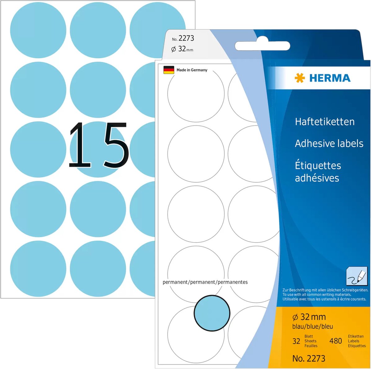 Merkloos sans marque herma 2273 univers.etik. blauw ø32mm 32 vel 480 st.