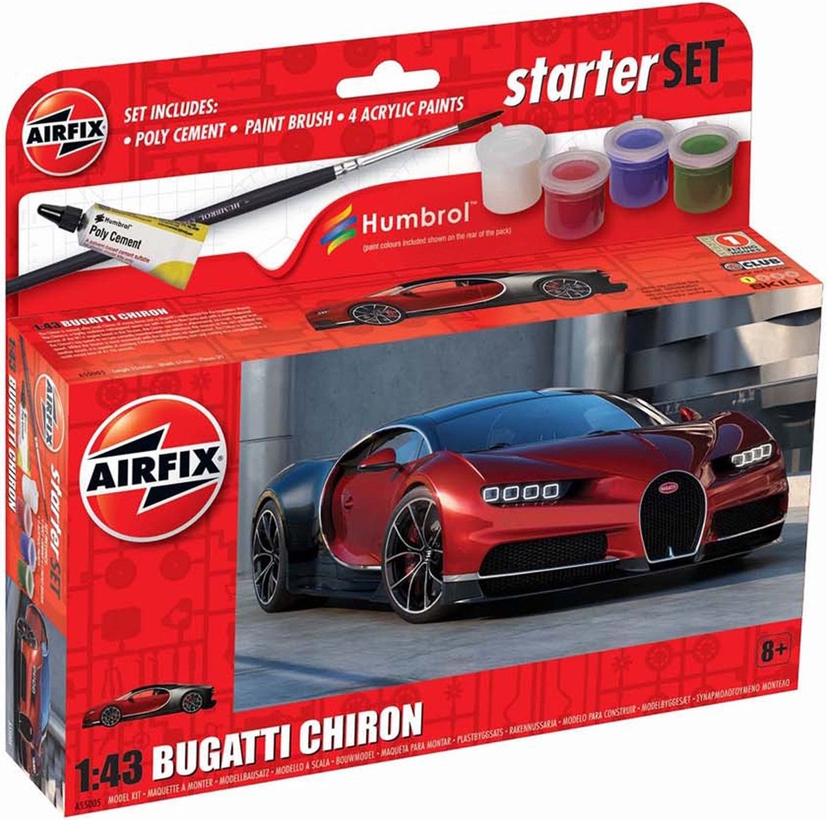 Airfix modelbouwpakket auto - 55005 bugatti chiron car - small starter set plastic - 1:43 - modelbouw