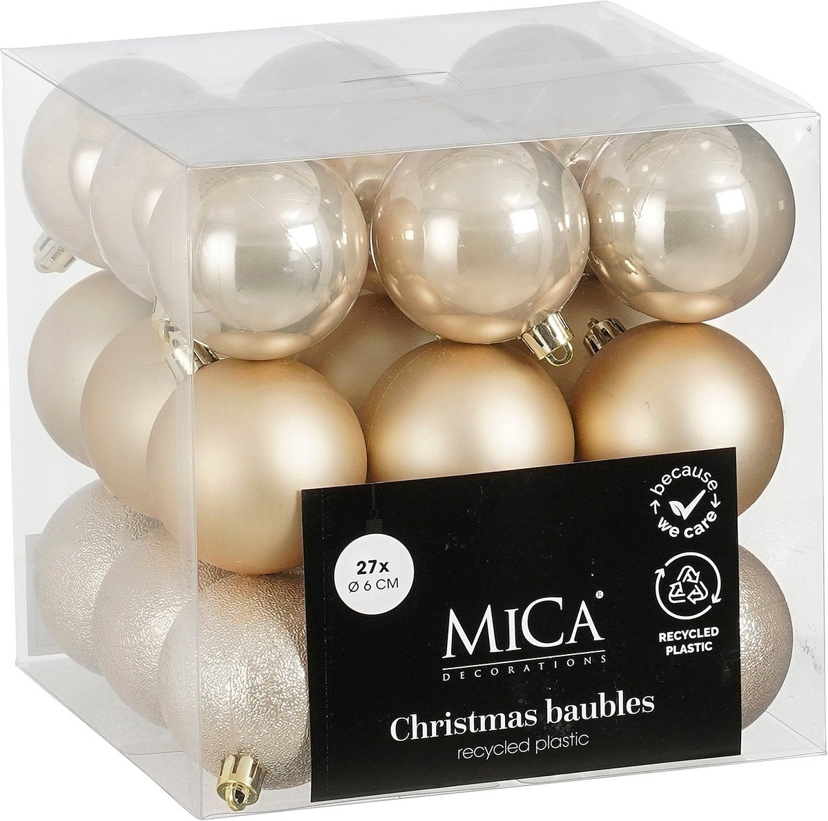 Mica decorations kerstballen set - 27 stuks - ø6 cm - onbreekbaar - crème