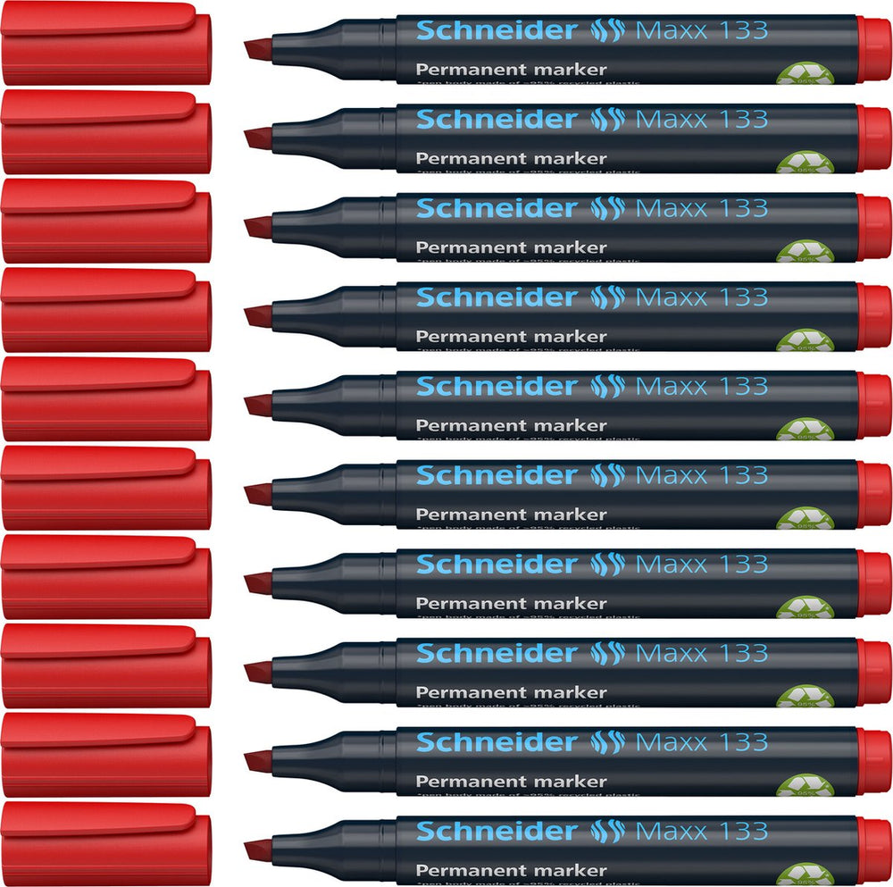Schneider schrijfwaren schneider permanent marker - maxx 133 - beitelpunt - rood - 10 stuks - s-113302-10