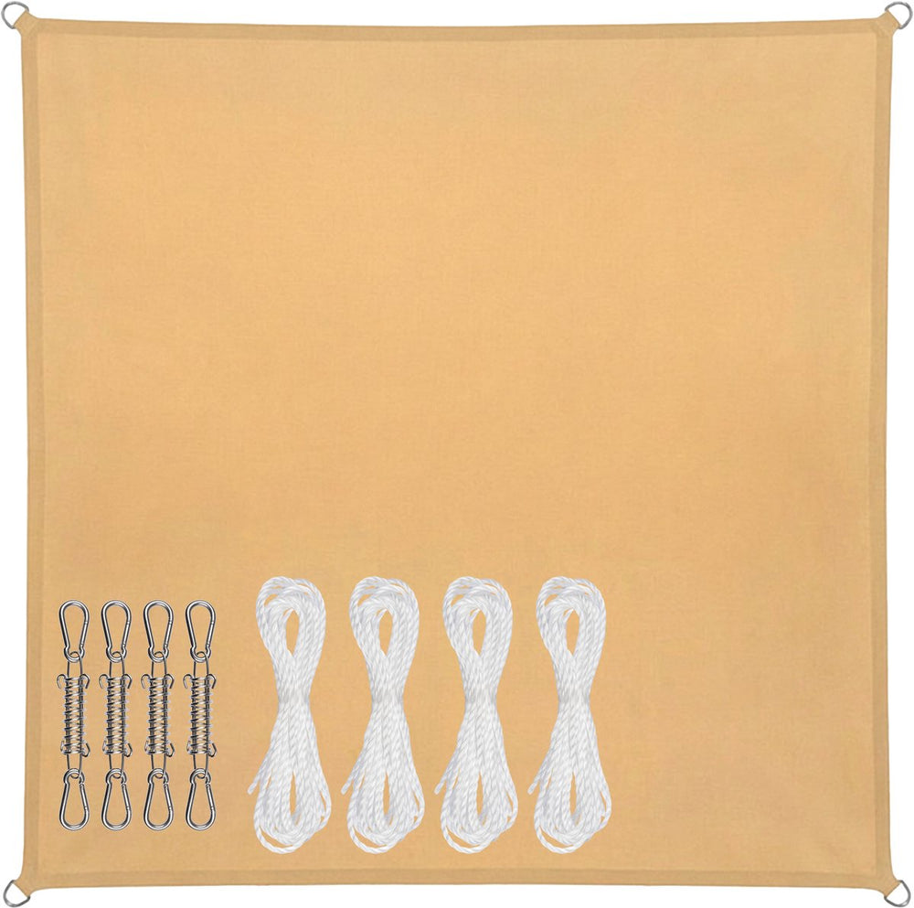 Abbey camp schaduwdoek - pes - 3 x 3 m - zand - zonnedoek - rvs ringen - sunshade