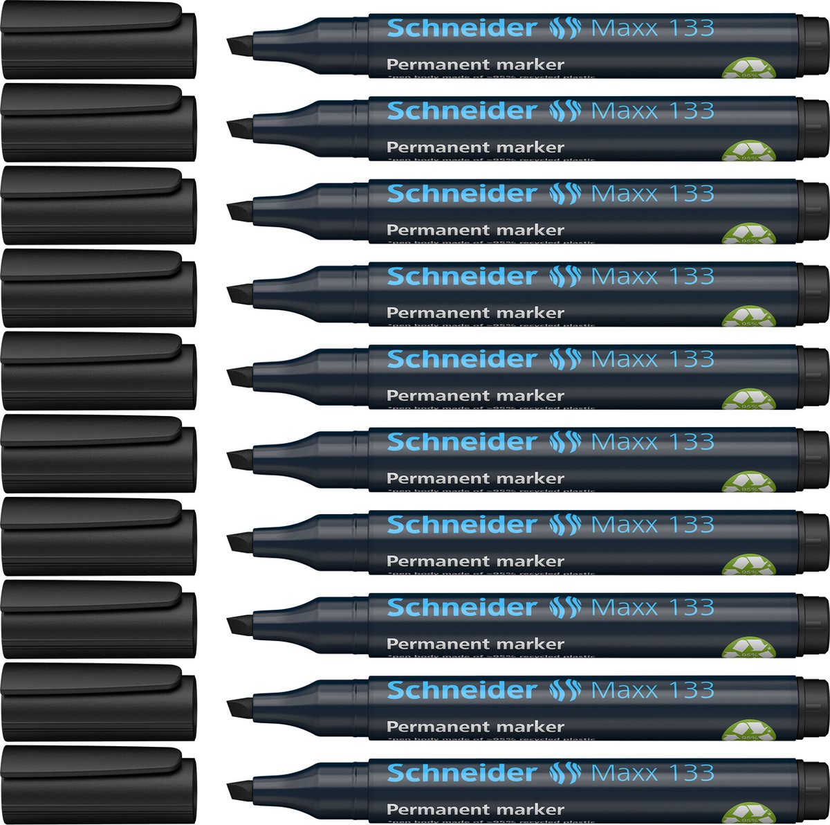 Schneider schrijfwaren schneider permanent marker - maxx 133 - beitelpunt - zwart - 10 stuks - s-113301-10