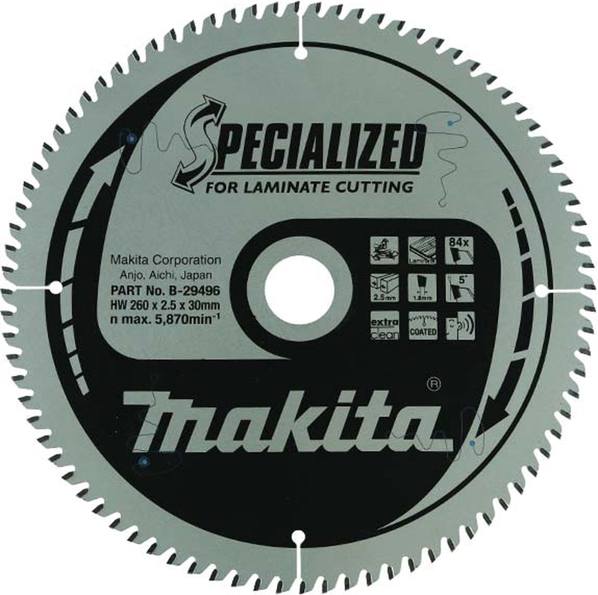 Makita afkortzaagblad voor laminaat | specialized: laminaat | ø 260mm asgat 30mm 84t - b-29496