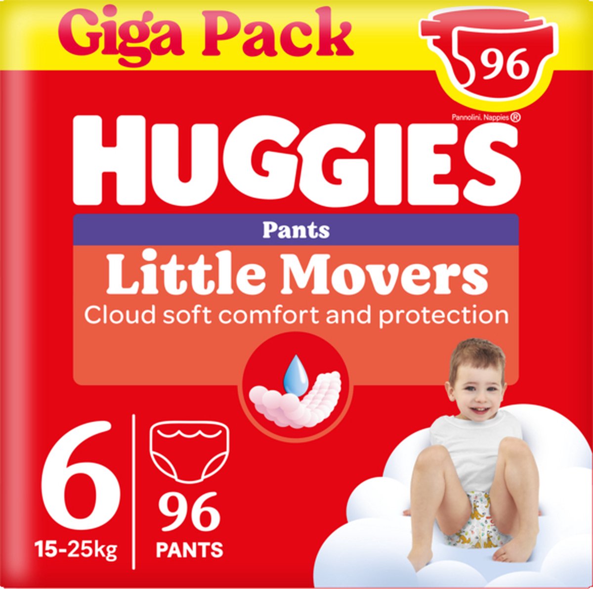 Huggies ® little movers baby luierbroekjes, maat 6 (15 tot 25 kg), 96 luierbroekjes met disney© designs, giga pack