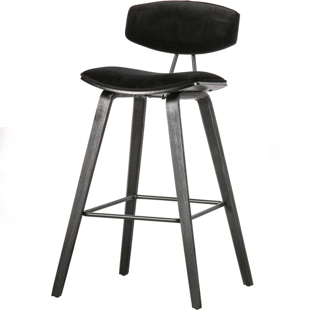 Woood senn barstoel - velvet stof - zwart - 91x42x48 cm