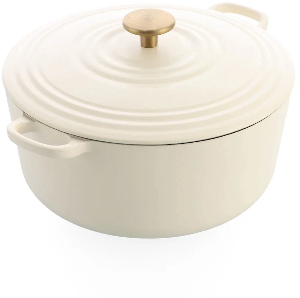 Bk bourgogne braadpan gietijzer 24cm 4.2l - inductie braadpan - gietijzeren braadpan - ovenbestendig tot 230 graden - deksel met druipringen - wit geëmailleerde binnenkant - cream white
