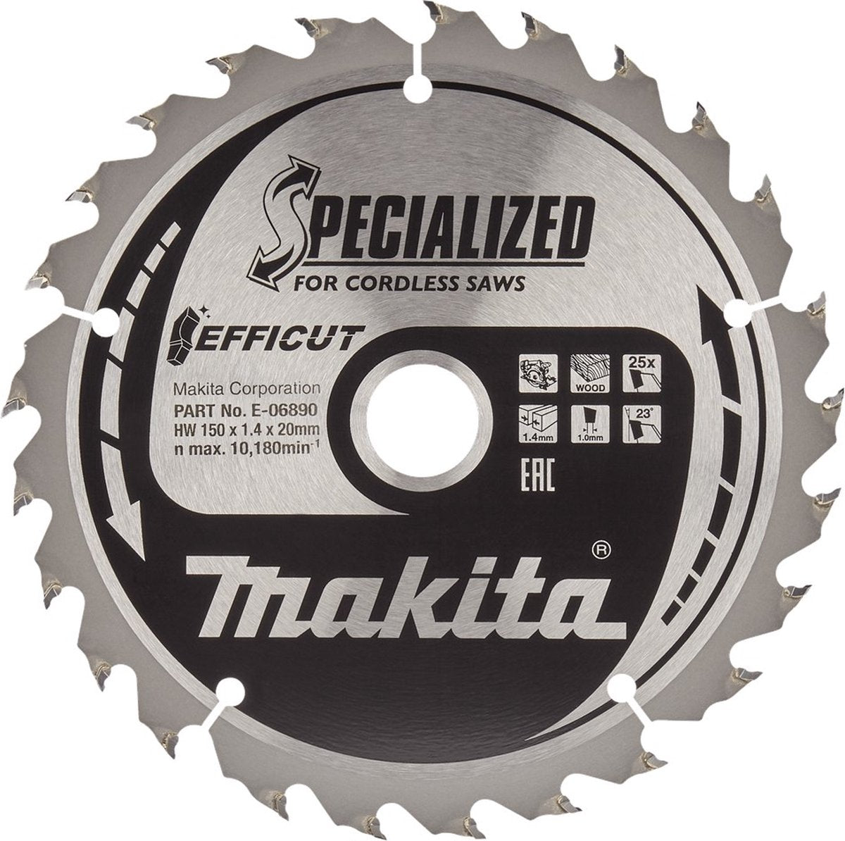Makita cirkelzaagblad voor hout | efficut | ø 150mm asgat 20mm 25t - e-06890