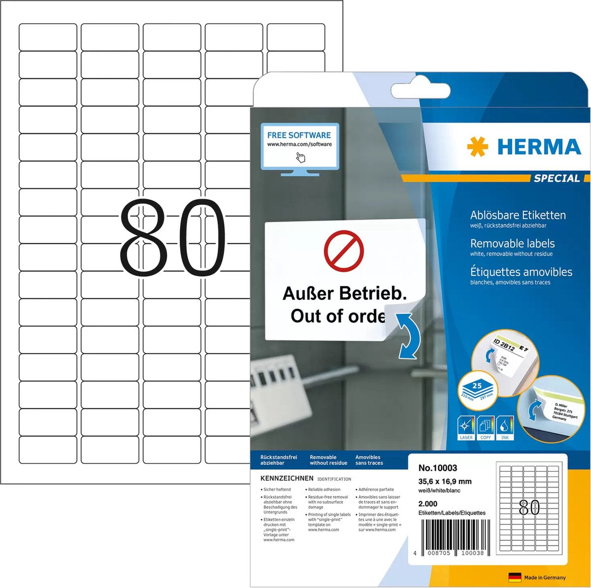 Merkloos sans marque huismerk herma 10003 movable etiket 35,6x16,9 wit - 2000 etiketten
