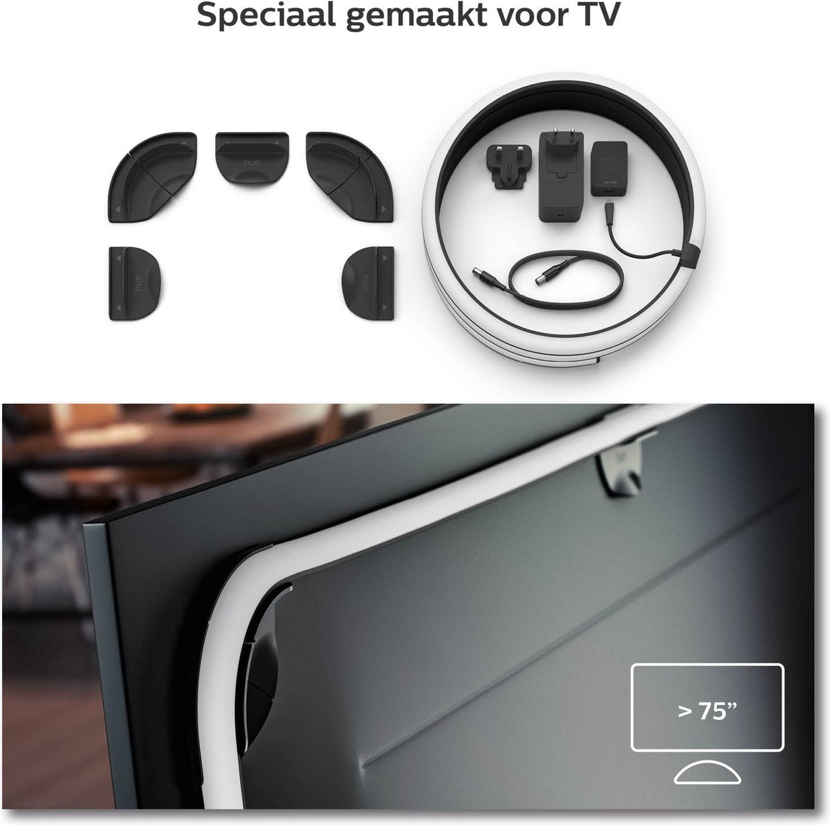 Philips hue play gradient lightstrip 75 inch - televisie - zwart - 20w - incl. voeding en steunen