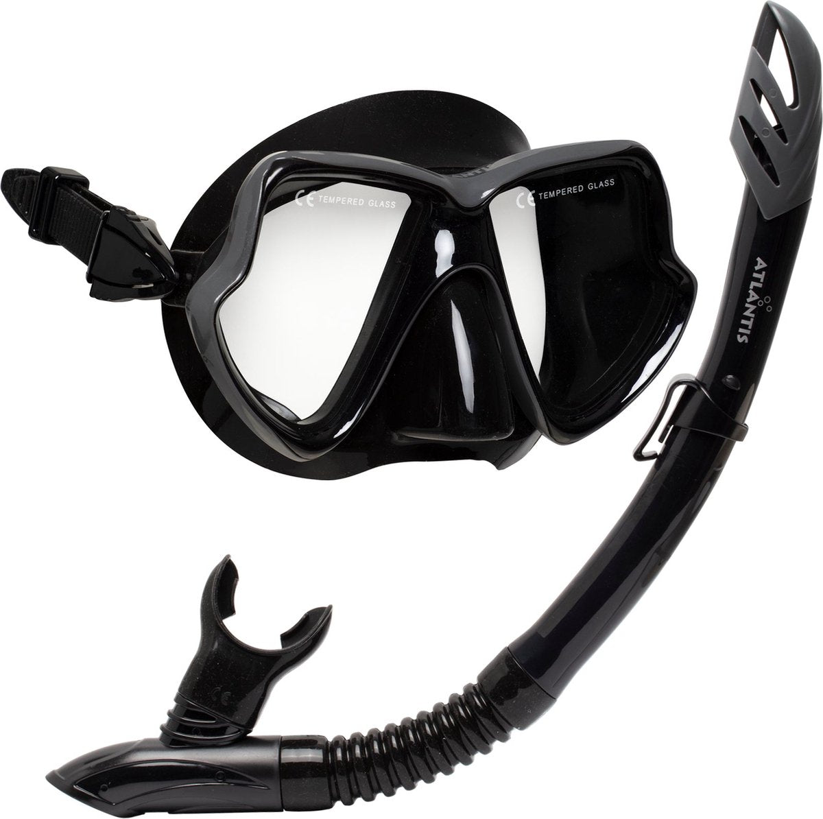 Atlantis java combo - snorkelset - duikbril - snorkel - volwassenen - zwart zilver