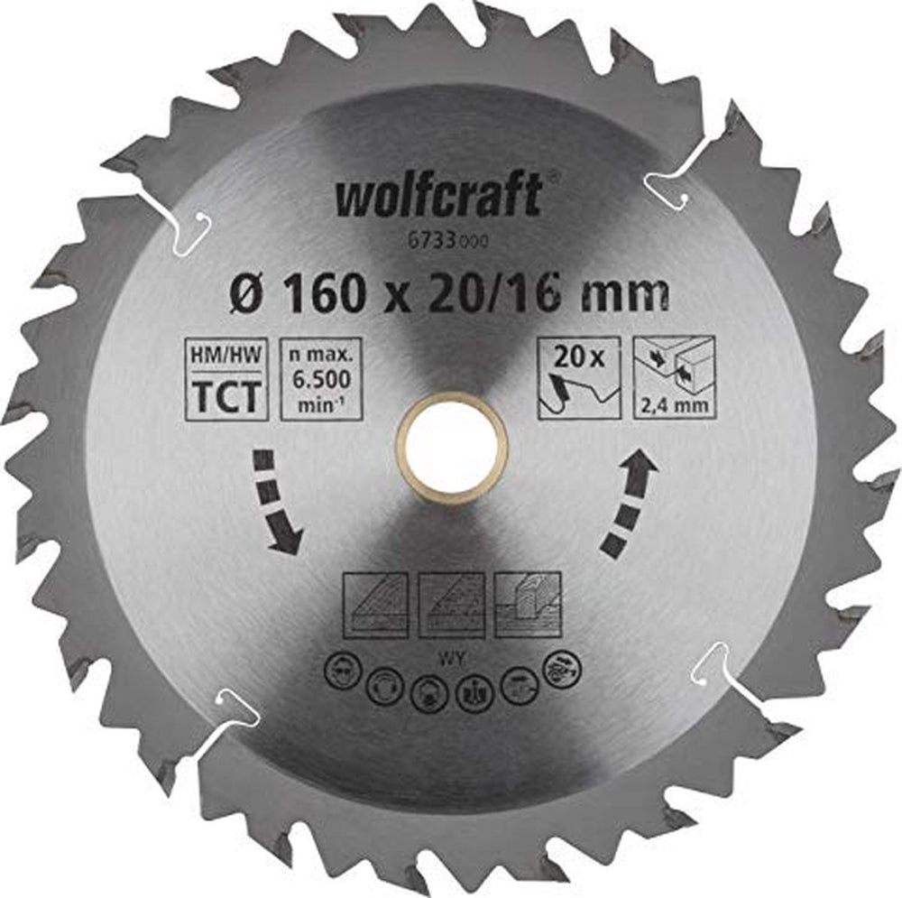 Wolfcraft - cirkelzaagblad 160x16mm 160x20mm - 20 tanden hm - snelle, grove sneden - 6733000