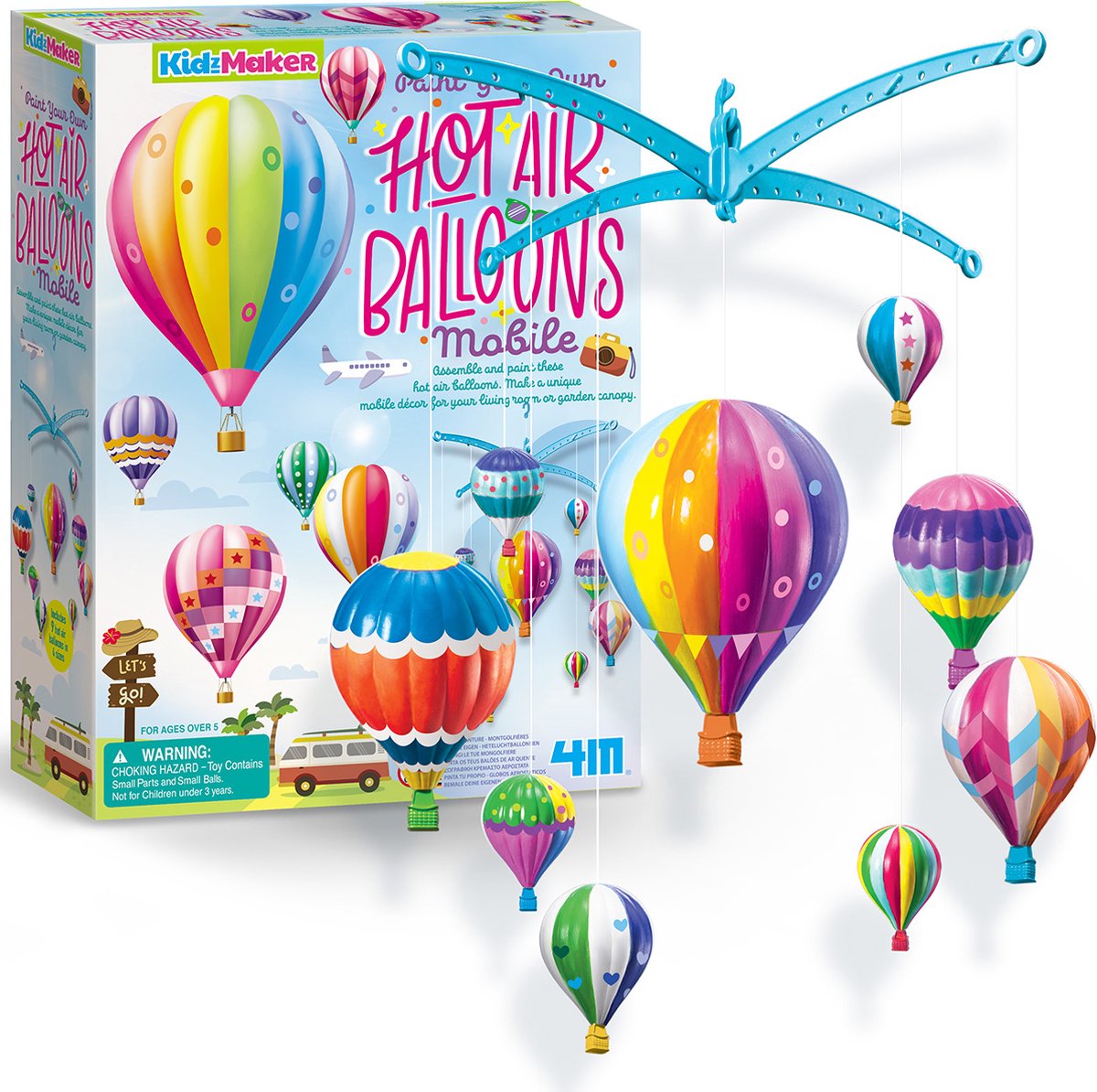 4m knutselen - verf je eigen luchtballon mobiel - creatief speelgoed - stickers en verf - hobbypakket - kidzmaker - 5 jaar