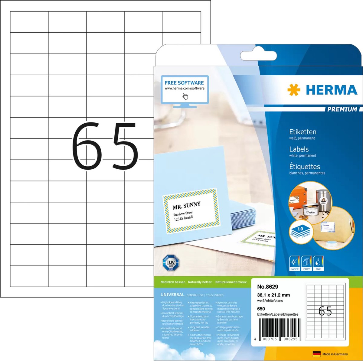 Merkloos sans marque herma 8629 premium etiketten 38,1x21,2mm, 10 vel