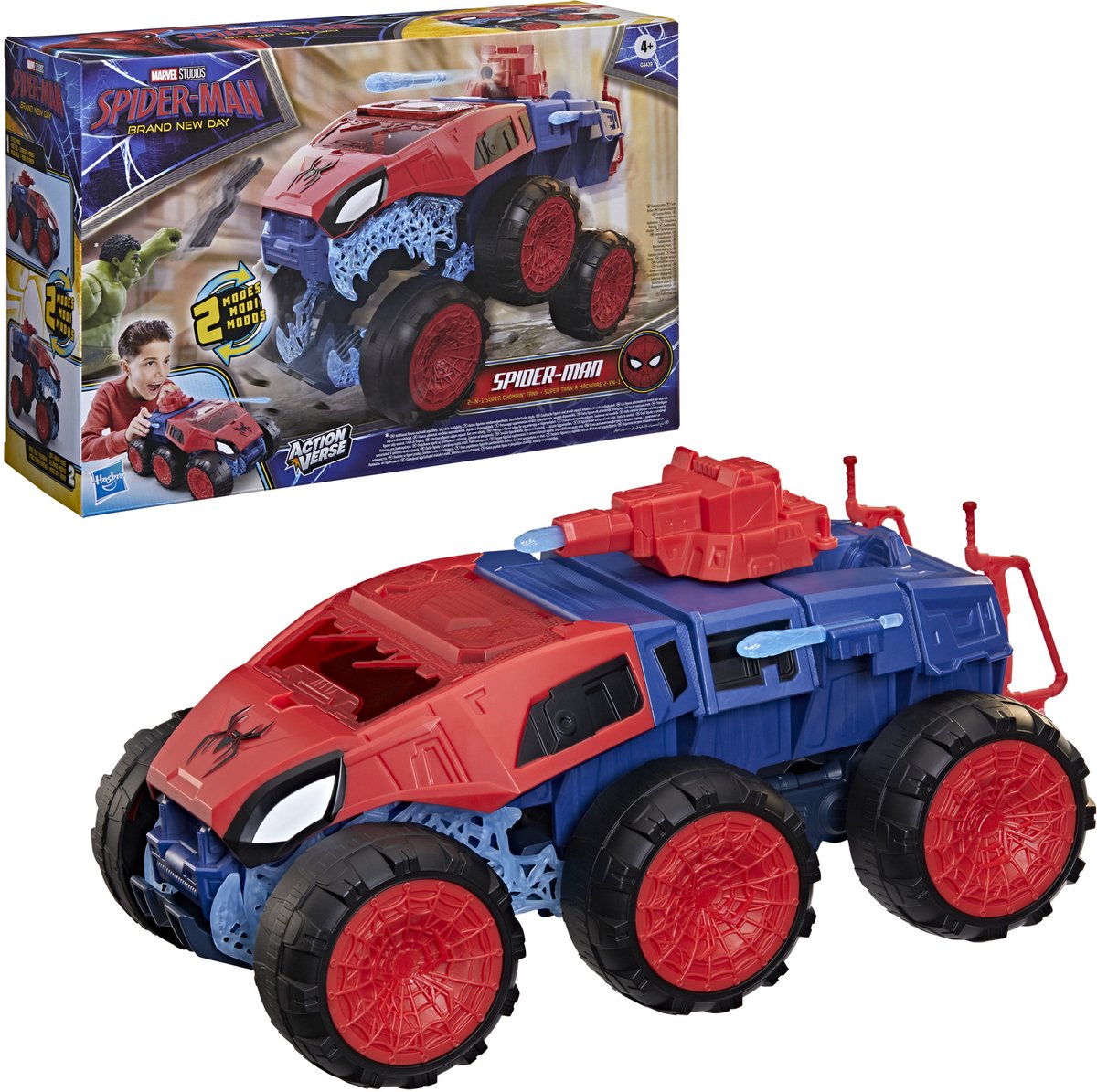 Hasbro marvel spider-man - brand new day 2-in-1 super chompin' tank - speelgoedvoertuig en actiefiguur