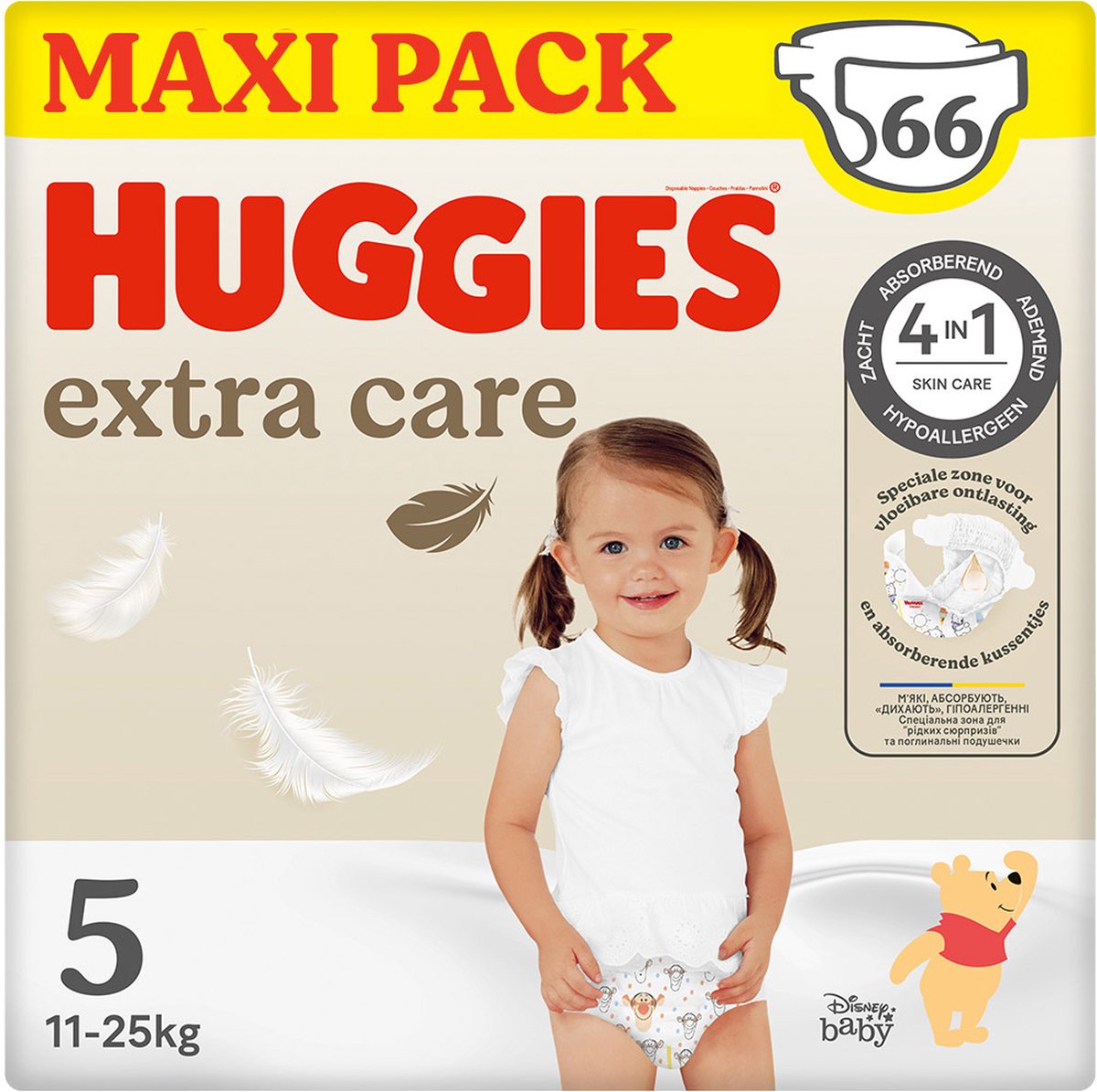Huggies ® extra care baby luiers, maat 5 (11 tot 25 kg), 66 luiers met vochtindicator en disney designs, maxi pack