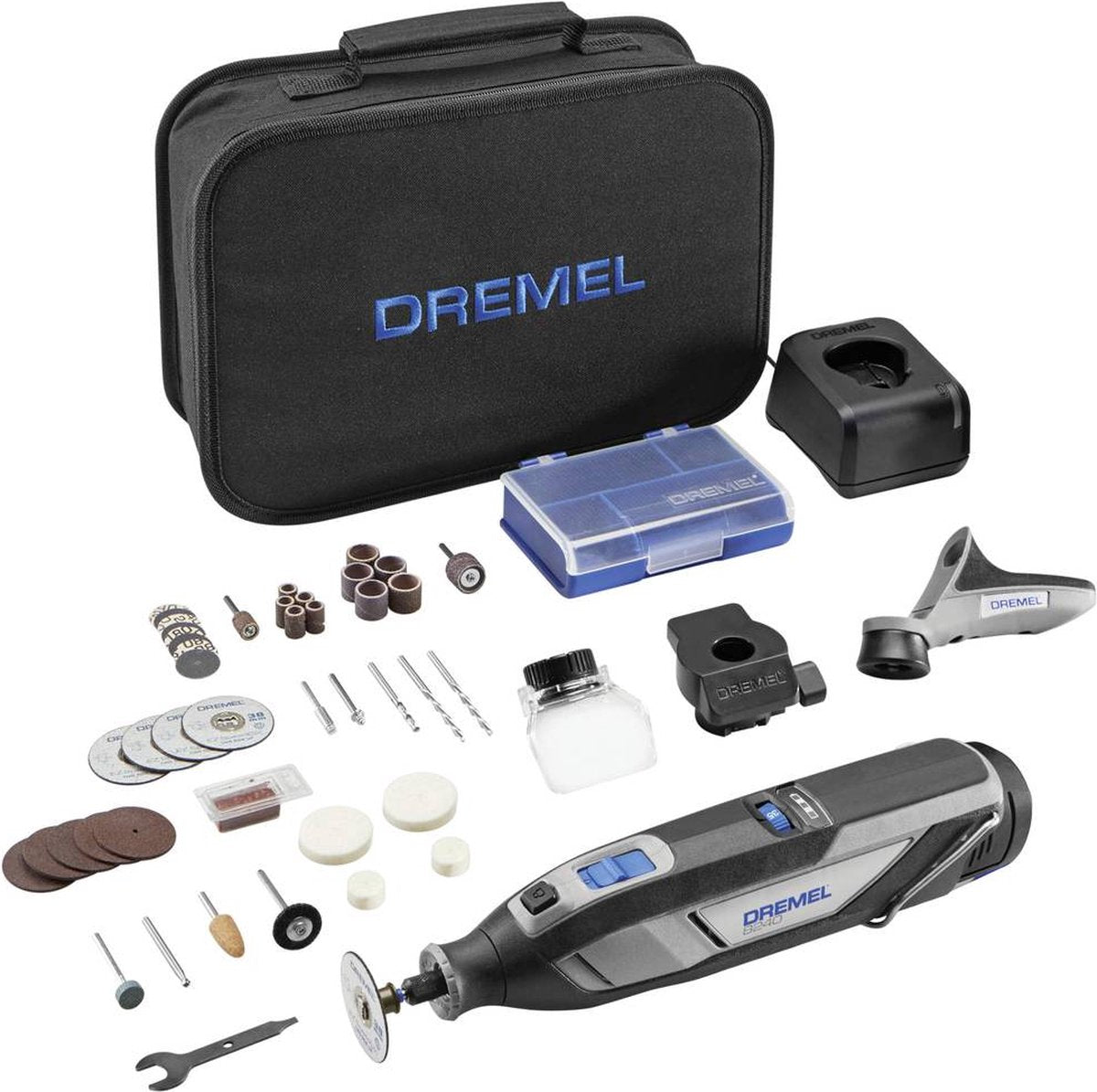 Dremel 8240-3 45 multitool - inclusief 12 v li-ion accu (2.0 ah) - oplader - 45 accessoires - 3 hulpstukken - soft bag
