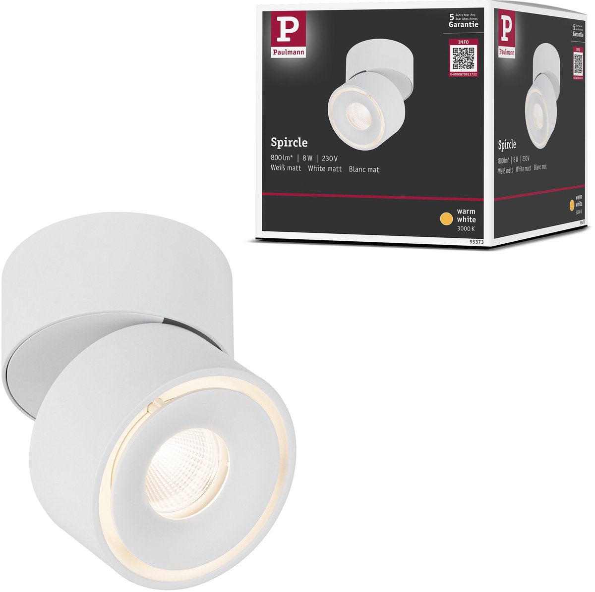 Paulmann led-plafondlamp spircle 78 mm 8w 550lm 230v 3000k wit mat