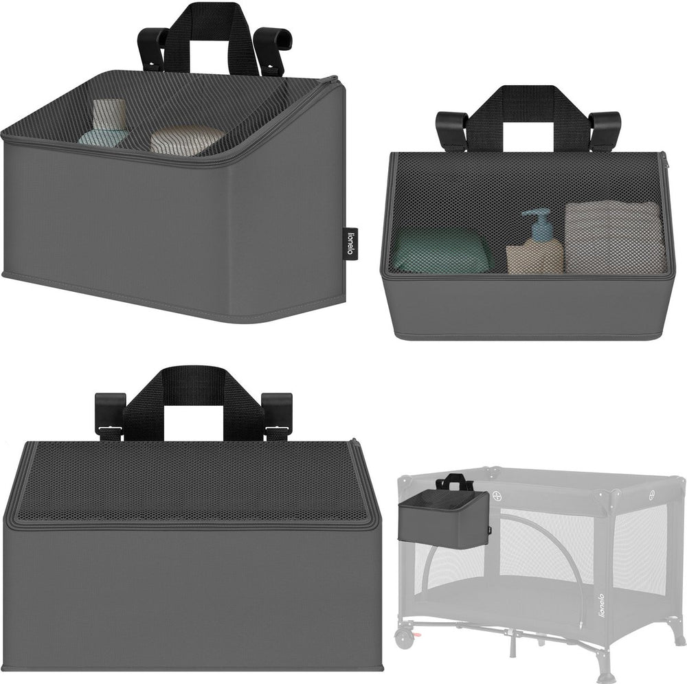 Lionelo sidepocket medium – bedside pocket wiegorganizer 43×15×23 cm – 3 ritsvakken handvat – voor reisbed, co-sleeper box – verstevigd, multifunctioneel afneembaar