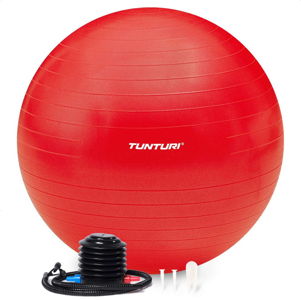 Tunturi anti burst fitness bal met pomp - yoga bal 65 cm - pilates bal - zwangerschapsbal – 220 kg gebruikersgewicht - incl trainingsapp – rood