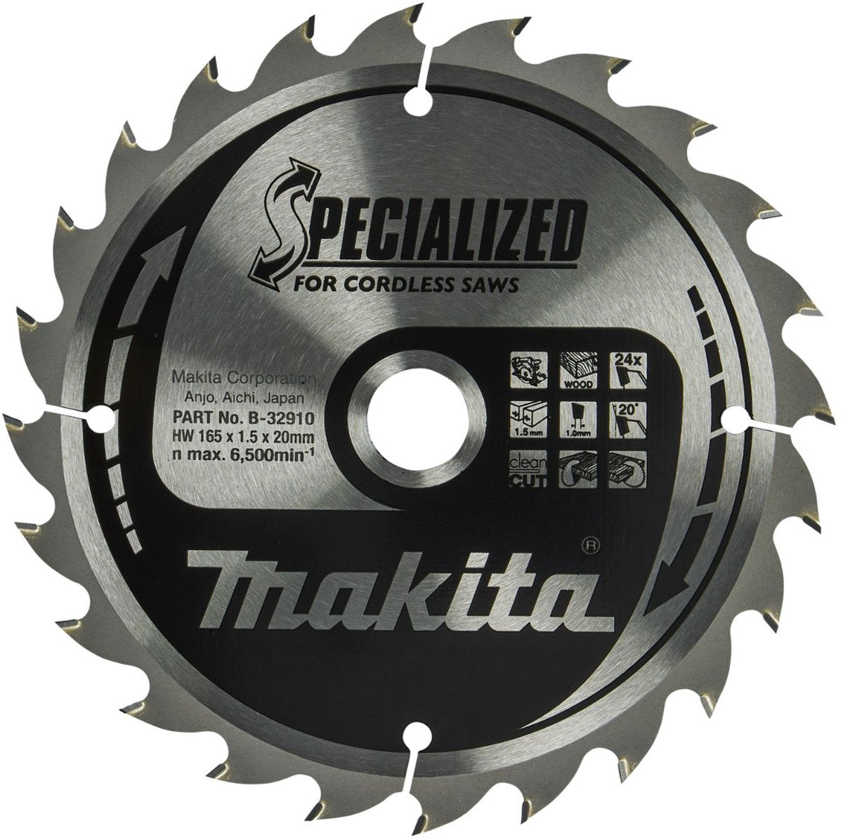 Makita cirkelzaagblad voor hout | specialized | ø 165mm asgat 20mm 24t - b-32910