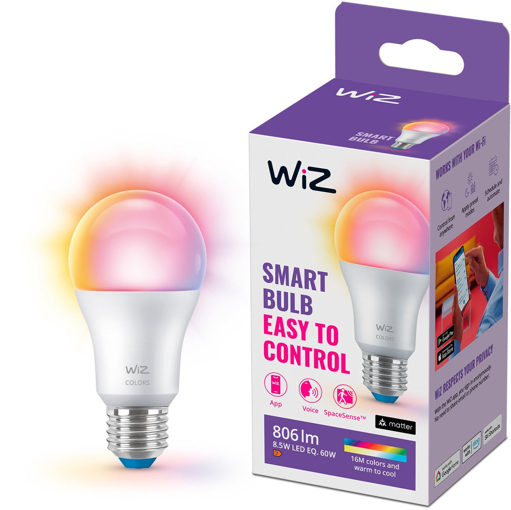 Wiz lamp - gekleurd en wit licht - slimme led verlichting - e27 fitting - 60w - mat - wi-fi