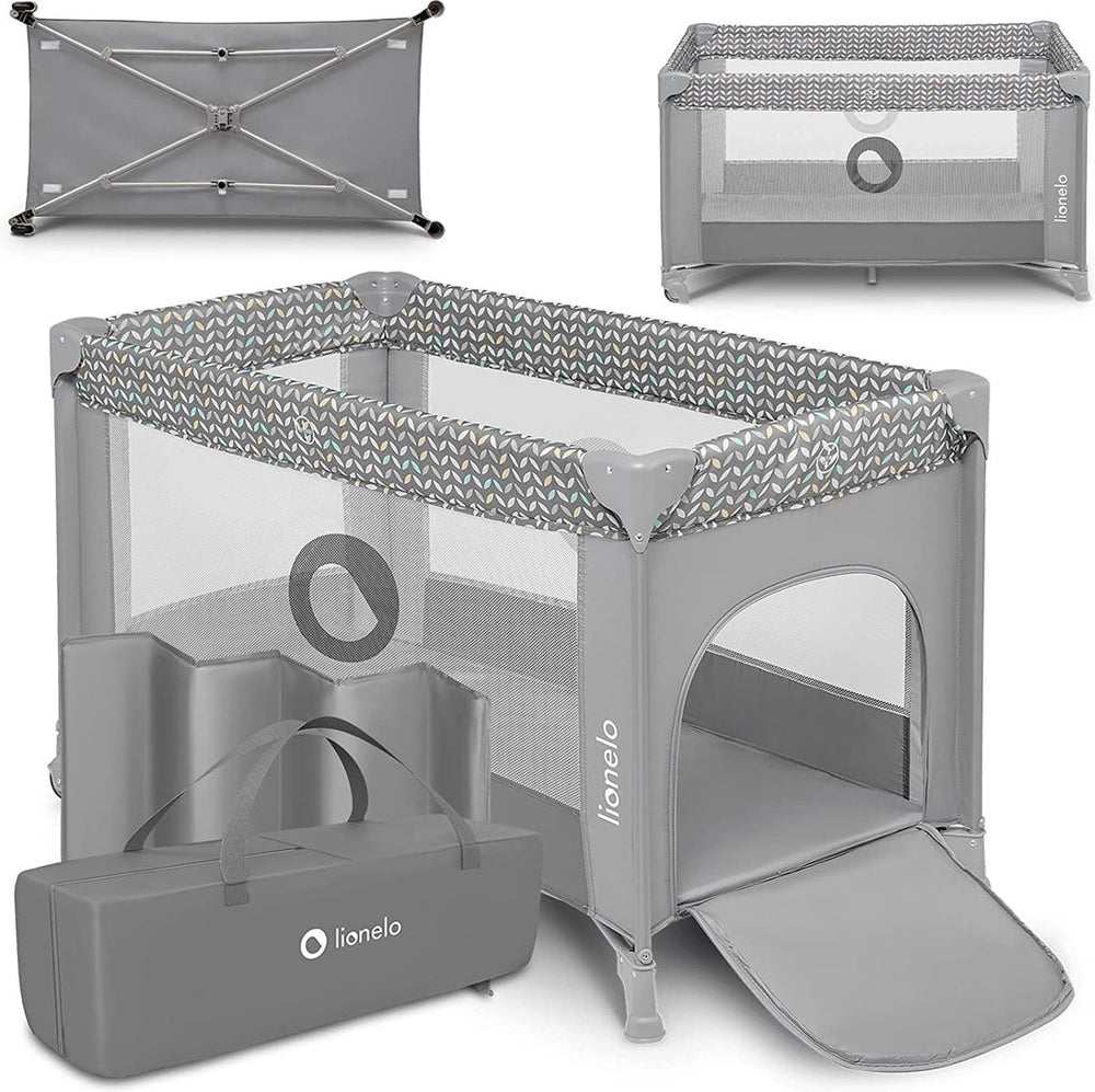 Lionelo stefi campingbedje 3 in 1 - baby bed inklapbare box reisbedje - 60x120 cm - 0-36 maanden tot 15 kg - met comfort matras - zij-ingang met rits - wielen - transporttas - babybed babybox ledikant