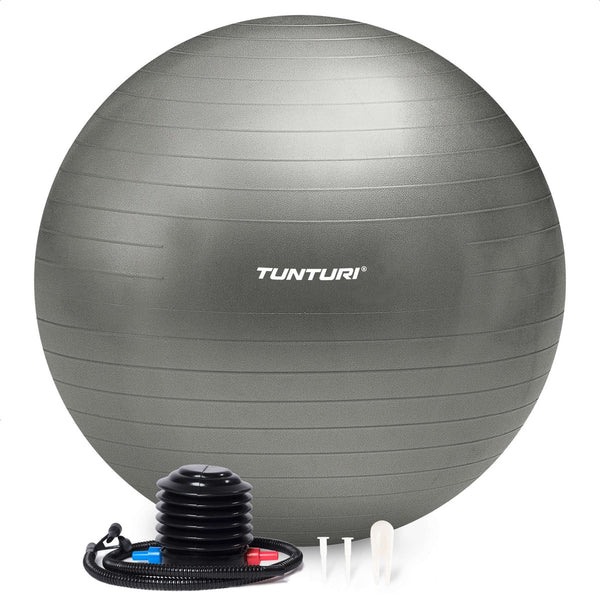 Tunturi anti burst fitness bal met pomp - yoga bal 75 cm - pilates bal - zwangerschapsbal – 220 kg gebruikersgewicht - incl trainingsapp – zilver