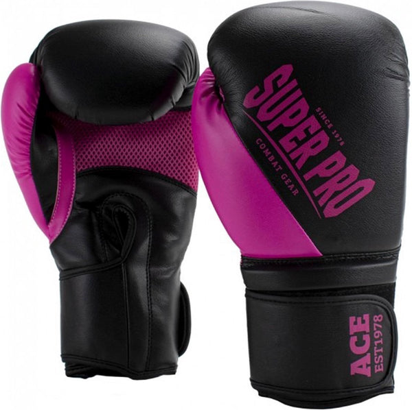 Super pro combat gear ace (kick)bokshandschoenen zwart roze 14oz 14 oz