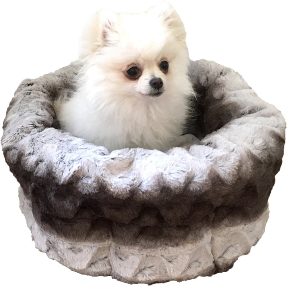 Rosewood luxe ronde honden- en kattenmand – grijs crème – 40 cm - zachte pluche huisdiermand - antislip wasbaar