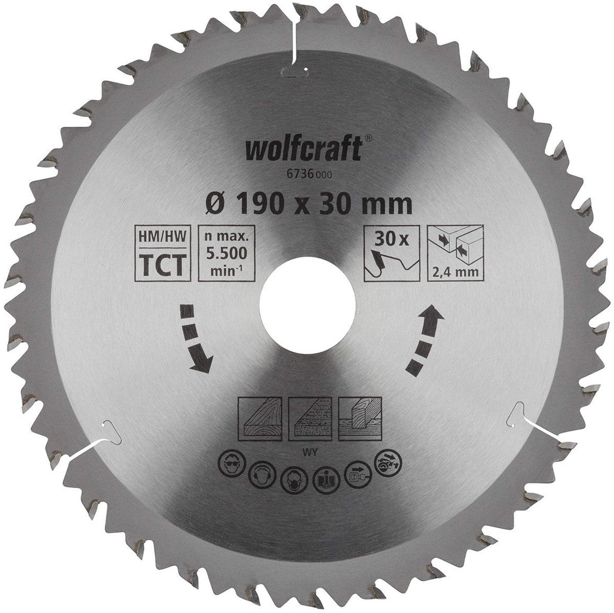 Wolfcraft - cirkelzaagblad 190x30mm - zaagblad voor cirkelzaag 190 mm - 30 tanden - 6736000