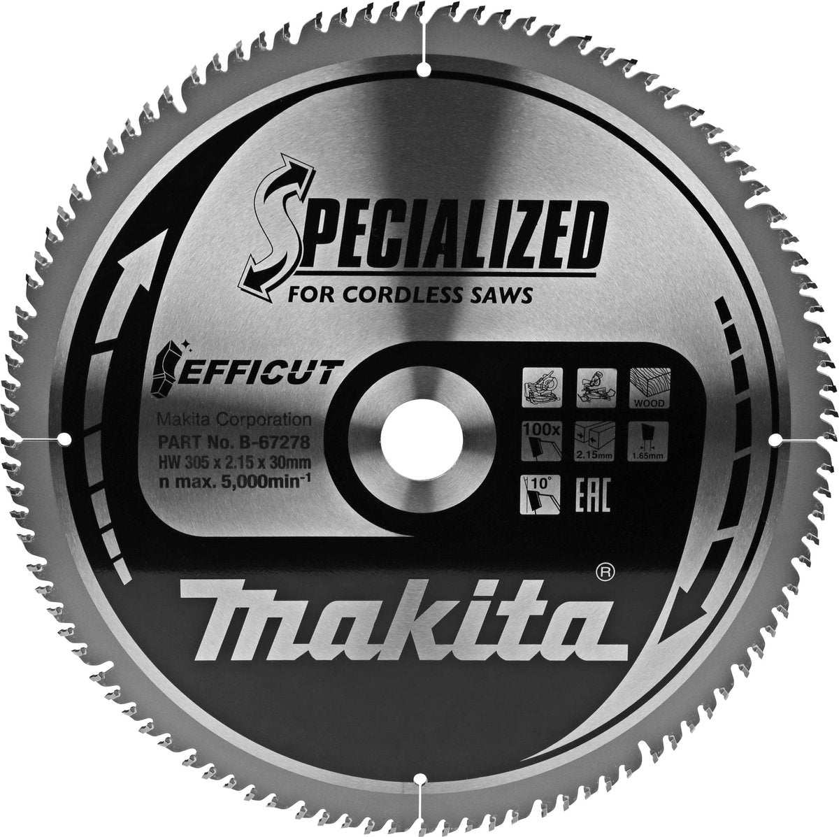 Makita b-67321 afkortzaagblad hout | efficut | 305 x 30 mm | 100-tands