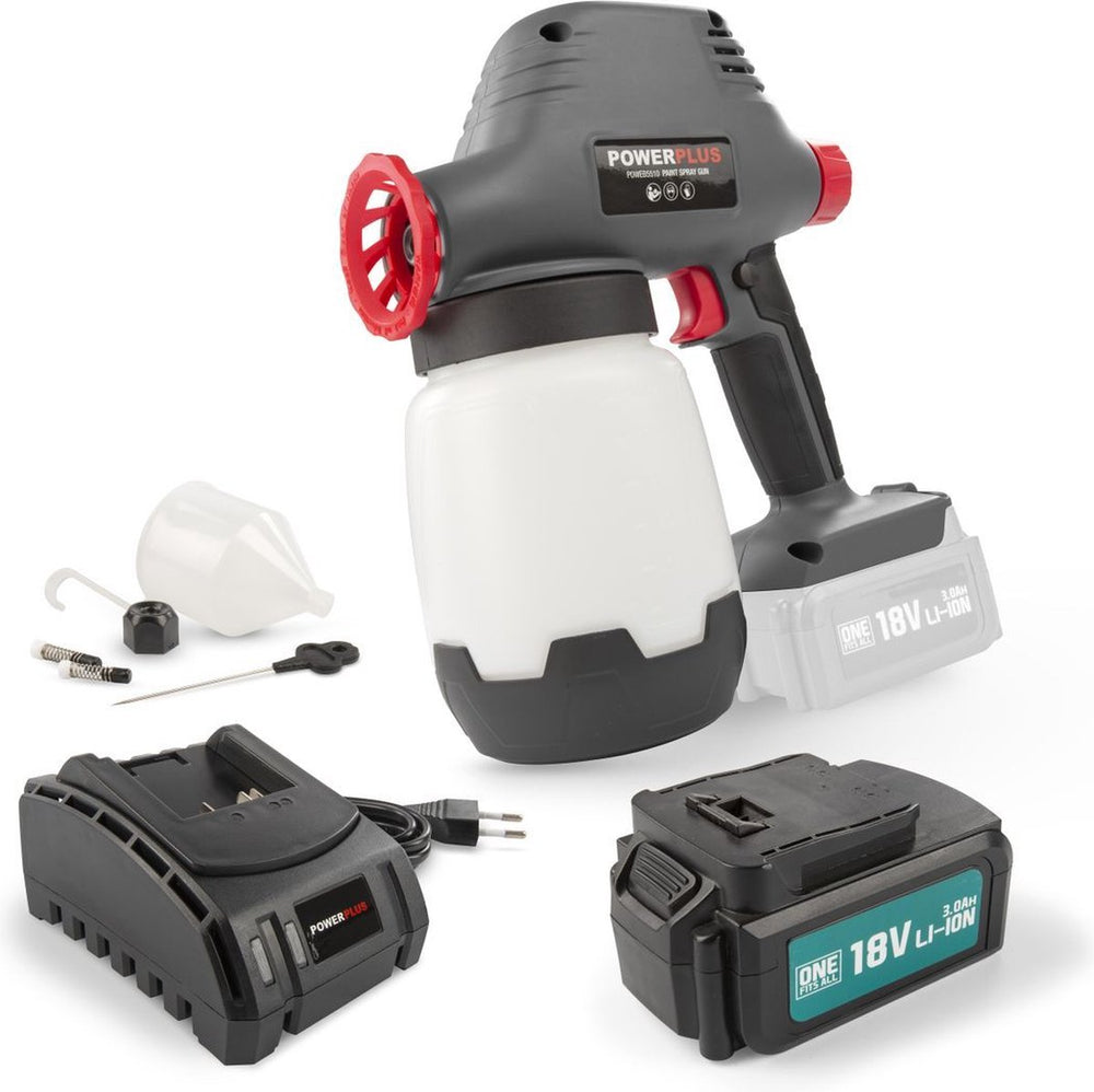 Powerplus powebpss3 verfpistool - 18v - 1000ml - incl. batterij 18v 3.0ah en lader