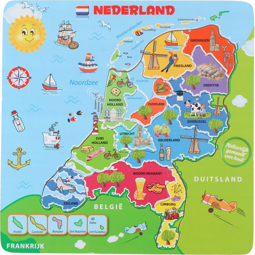 Houten Legpuzzel Landkaart Nederland, 13e.