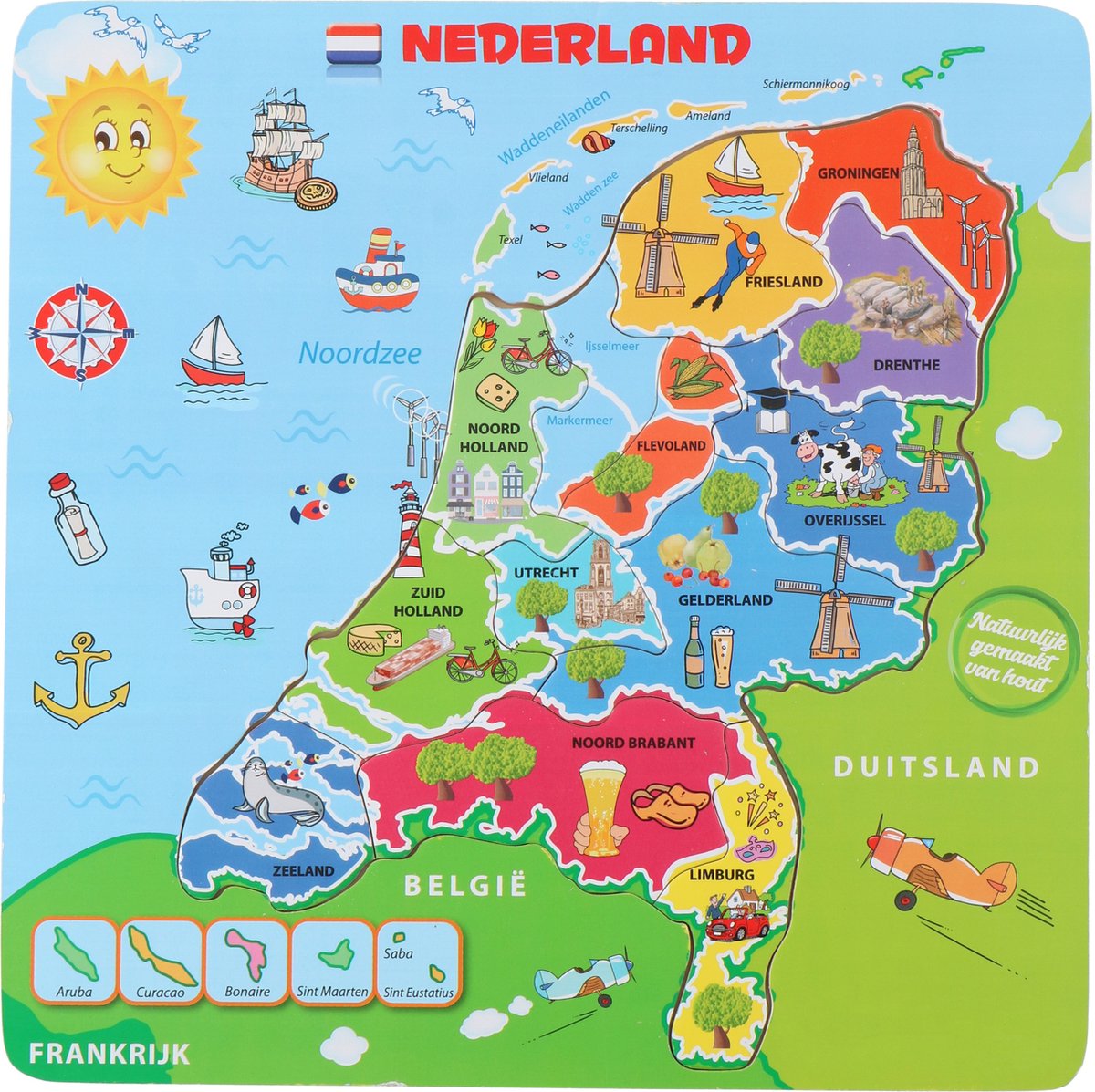 Houten Legpuzzel Landkaart Nederland, 13e.