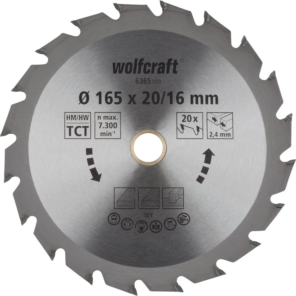 Wolfcraft - cirkelzaagblad 165x20mm - 20 tanden - zaagblad voor cirkelzaag - serie groen - 6365000