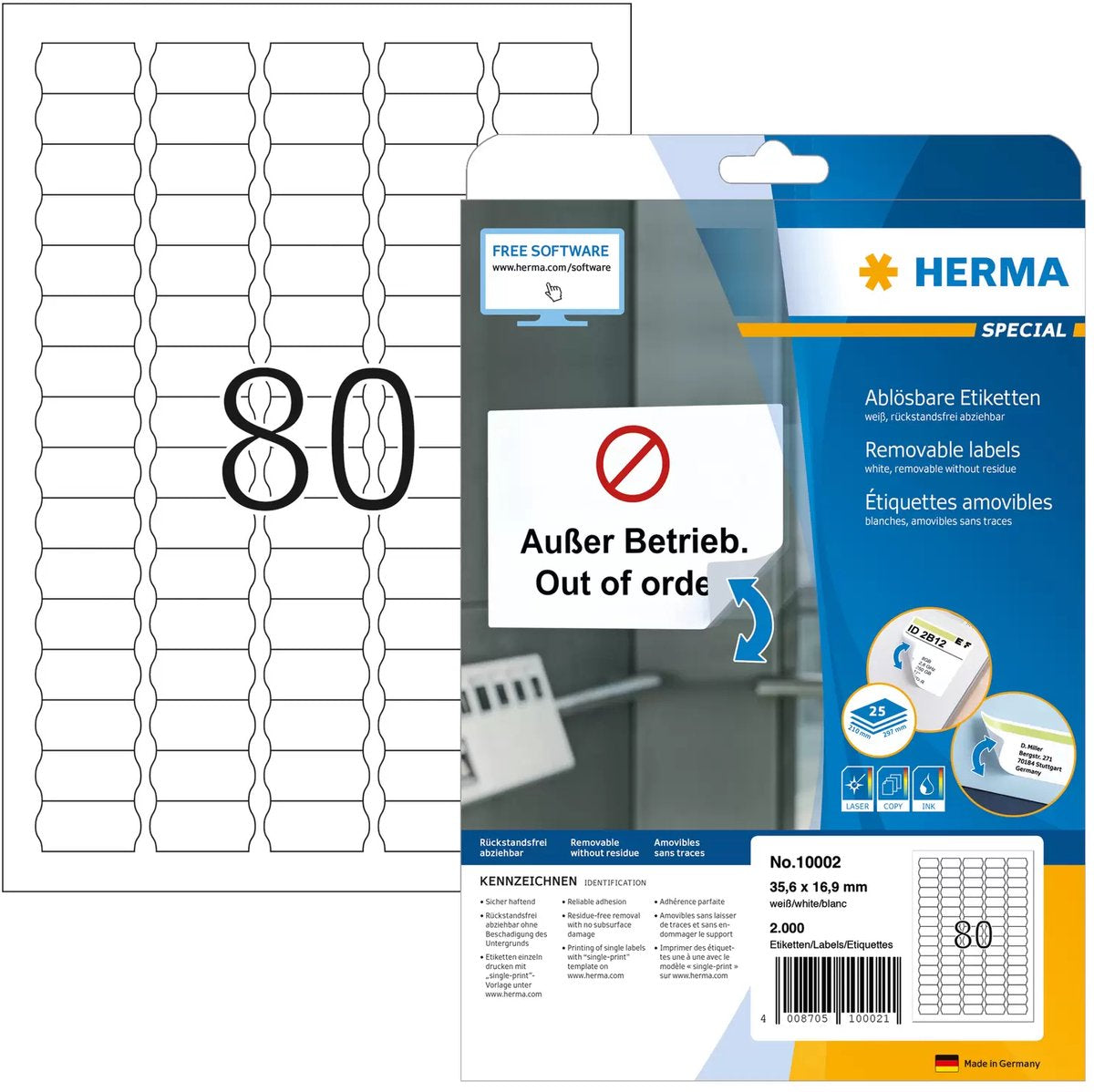 Herma preisetik. a4 wit 35,6x16,9 mm ablã¶sb papier 2000 st.