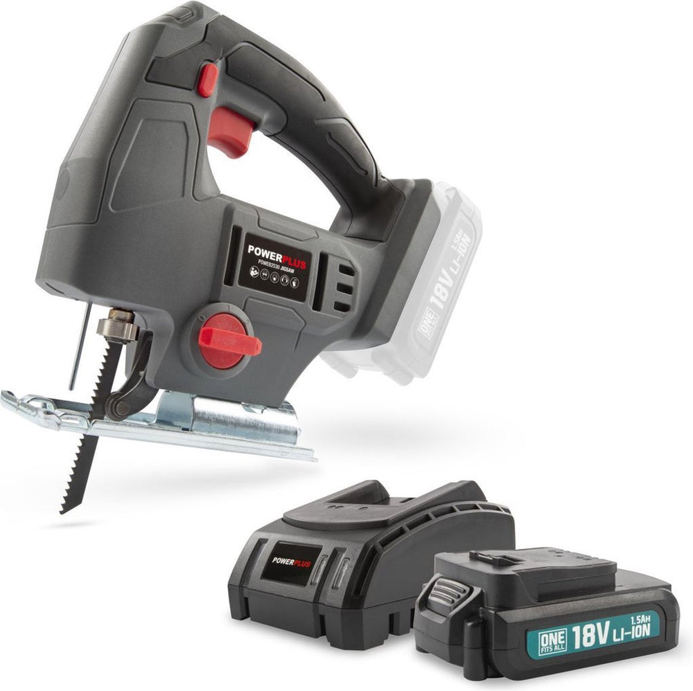Powerplus powebjss1 decoupeerzaag - 18v - incl. battery 18v 1.5ah and charger - 1acc.