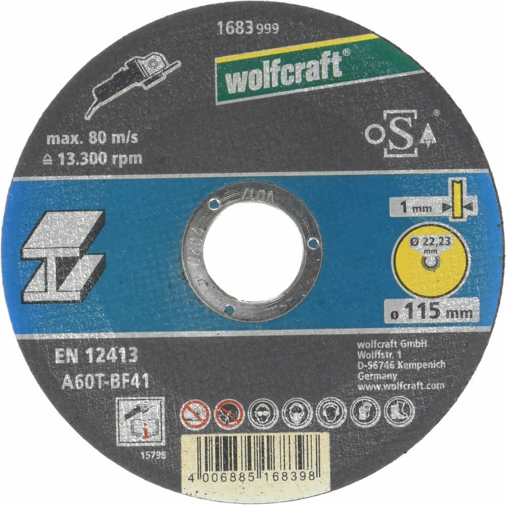 Wolfcraft - doorslijpschijf voor metaal 115mm - extra dun 1mm - 1683999