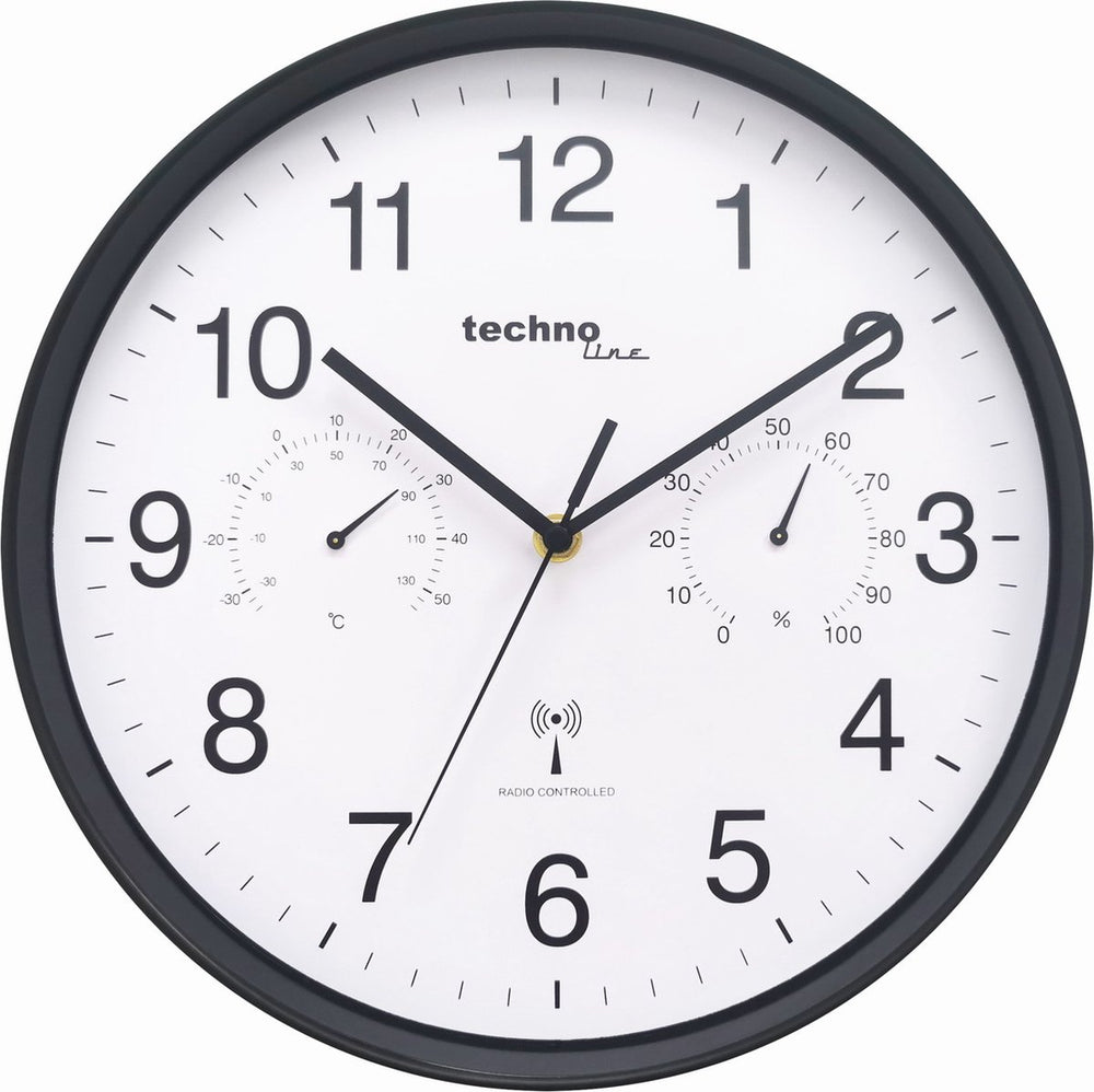 Technoline wt 8945 - wandklok - analoog - rond - kunststof raam - radiogestuurde tijdsaanduiding - binnentemperatuur - binnenvochtigheid - zwart