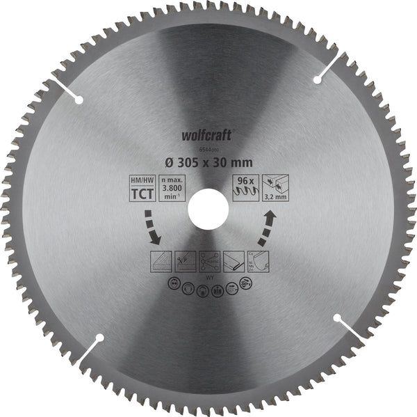 Wolfcraft - zaagblad 305x30mm voor afkortzaag - 96 tanden - verstekzaag - serie lila - 6544000