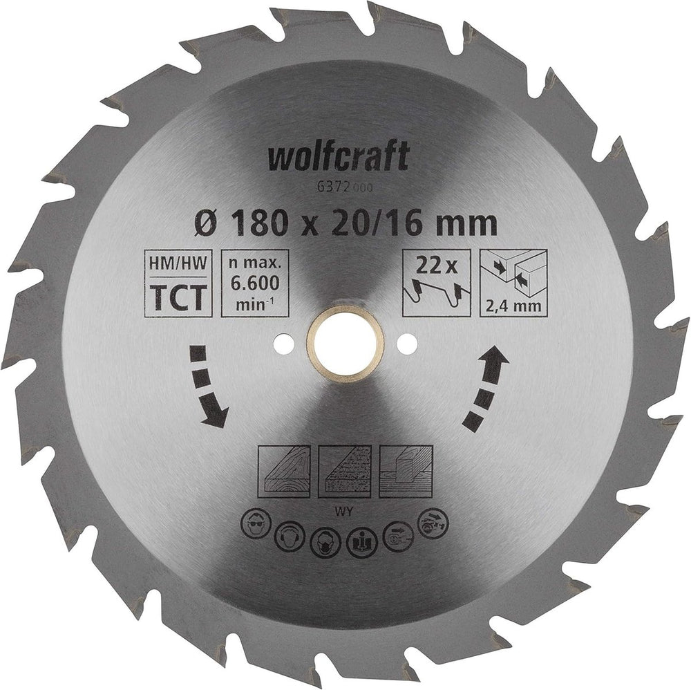 Wolfcraft - cirkelzaagblad 180x20mm - 22 tanden - zaagblad voor cirkelzaag - serie groen - 6372000