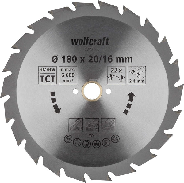 Wolfcraft - cirkelzaagblad 180x20mm - 22 tanden - zaagblad voor cirkelzaag - serie groen - 6372000