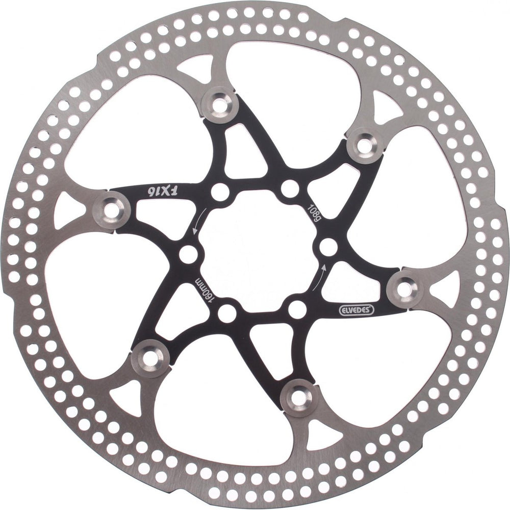 Elvedes rotor flottant 160mm 108g 6 trous + boulon noir 2015146