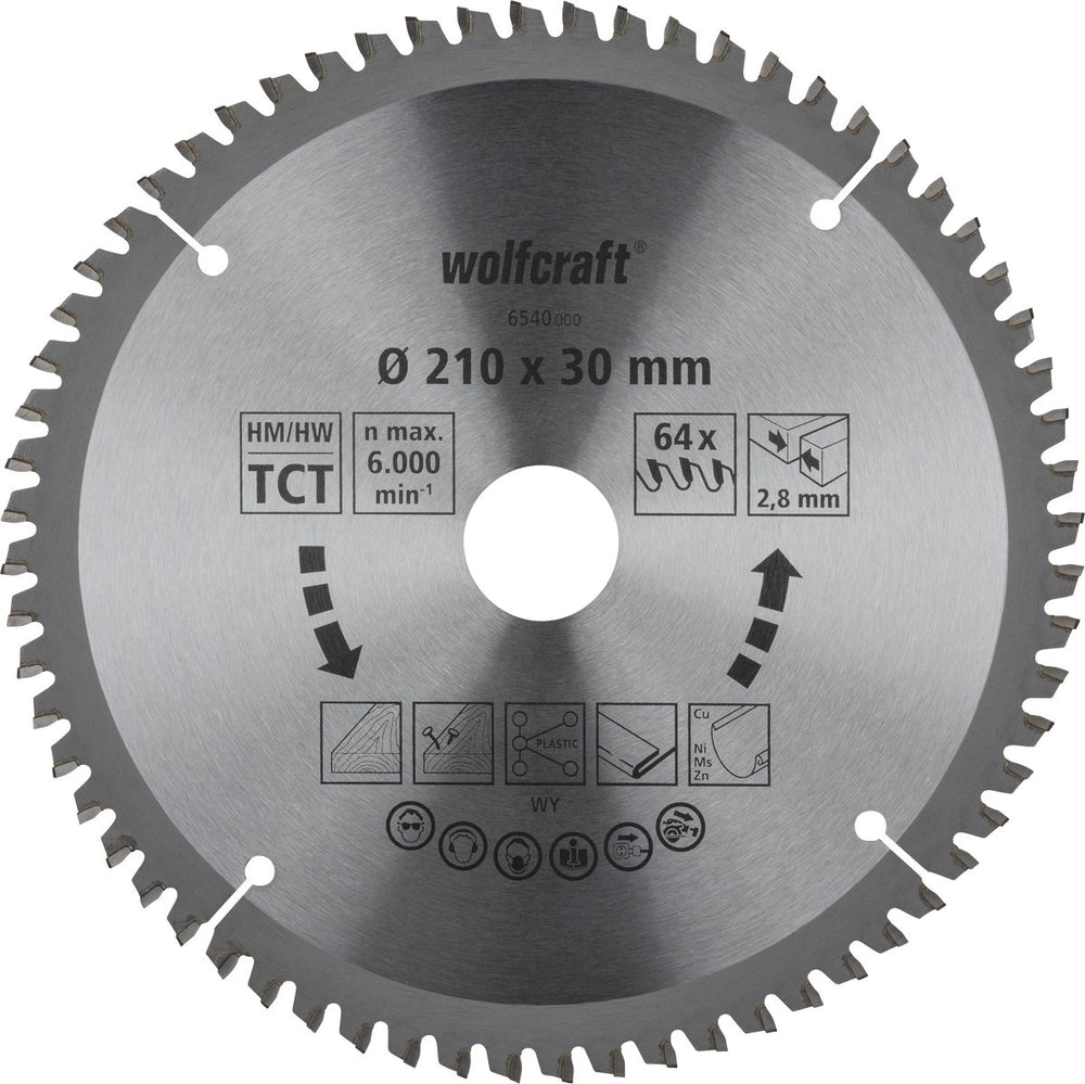 Wolfcraft - zaagblad 210x30mm voor afkortzaag - 64 tanden - voor verstekzaag - 6540000